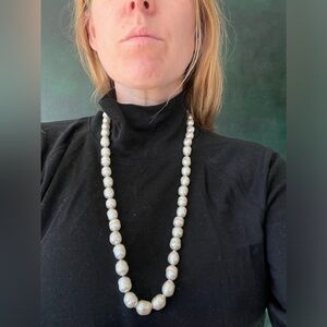 Necklace Faux big Pearls Les Bernard signed , 28 inches, designer, vintage, long